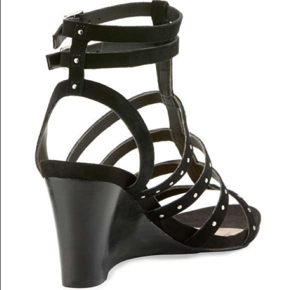 Moore Black Genuine Suede Grommet Wedge Sandal - Picture 4 of 5